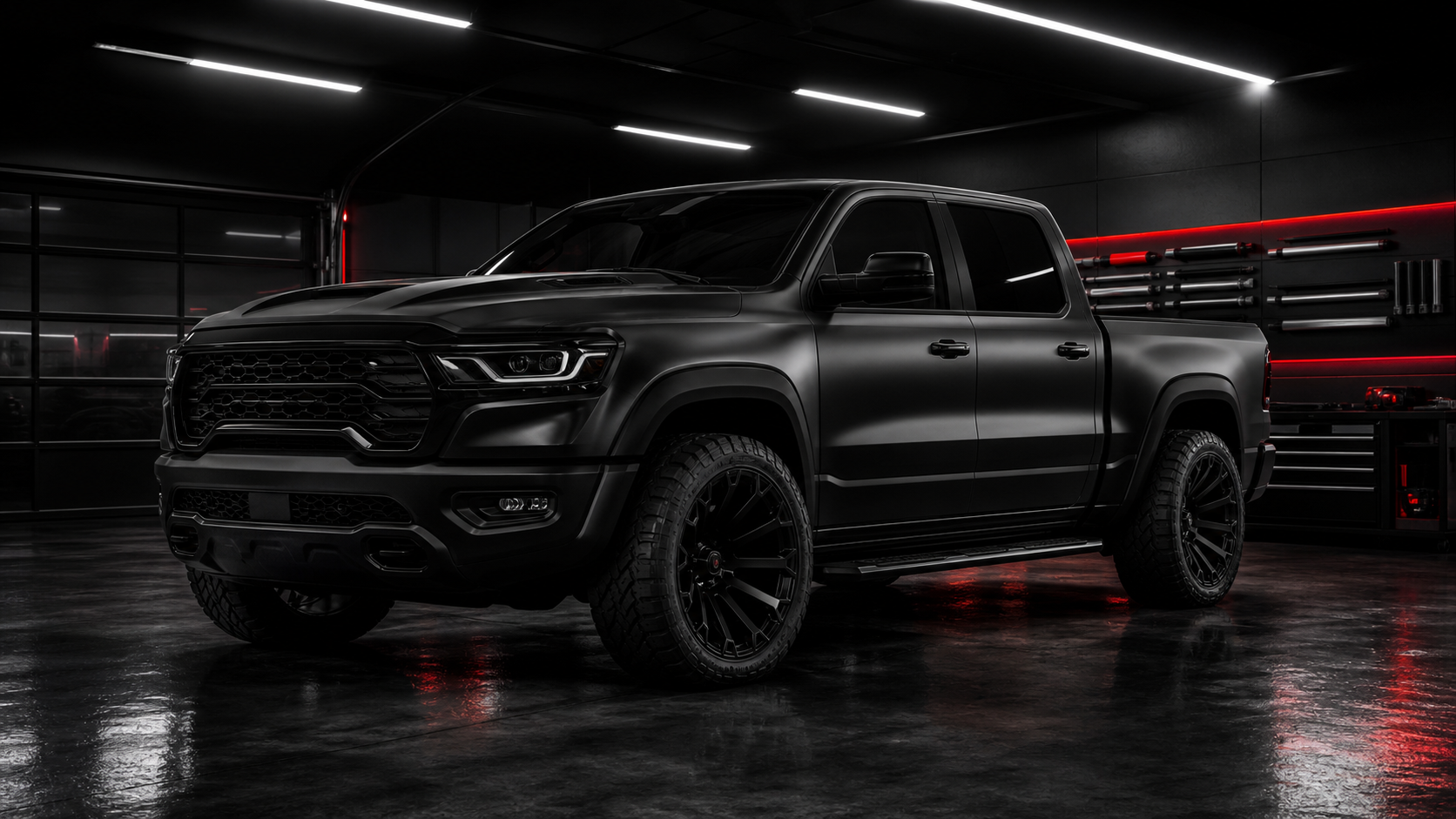 Customized black pickup truck